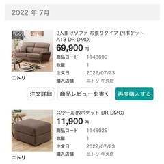 ニトリ 2人掛けソファとオットマンセットの画像