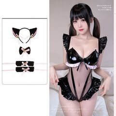 黒色 シースルー バニーガール レオタード コスプレ衣装の画像