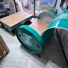 ドラム缶リメイクテーブル&チェアー（グリーン）の画像