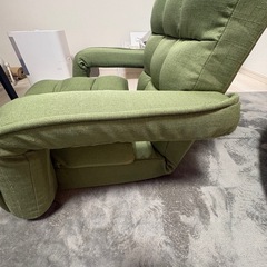 極美品　座椅子 グリーン  肘掛け  コンパクト 折りたたみ リクライニング  厚さ24cm 4WAY ソファ コンパクトソファ　一人掛け の画像