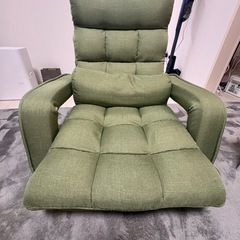 極美品　座椅子 グリーン  肘掛け  コンパクト 折りたたみ リクライニング  厚さ24cm 4WAY ソファ コンパクトソファ　一人掛け の画像