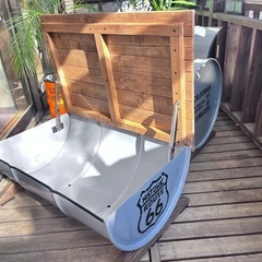 ドラム缶リメイクテーブル&チェアーのセット販売です（グレー色）の画像