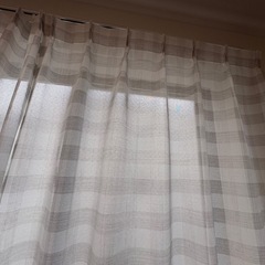 美品！ リリカラ/レースカーテン LS63494 ホワイト×グレー チェック柄の画像