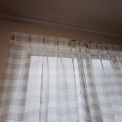 美品！ リリカラ/レースカーテン LS63494 ホワイト×グレー チェック柄の画像