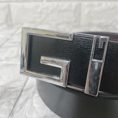 ベルト シンプル メンズ 黒 おしゃれ バックル レザー シルバー　37の画像