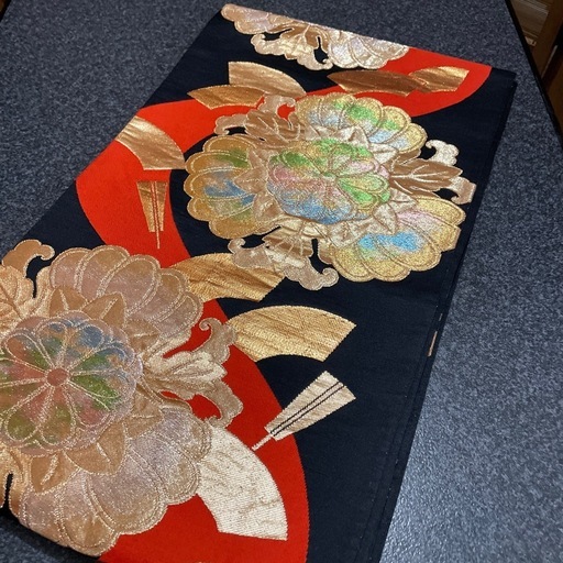 袋帯 フォーマル 黒に引き箔レインボー彩色