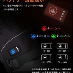 電熱グローブ 暖房手袋 ヒートグローブ バッテリー 充電器付 3段階温度調節の画像
