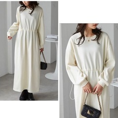 RANAN アイボリー ⭐︎ウエストゴム ロングワンピース 裏起毛の画像