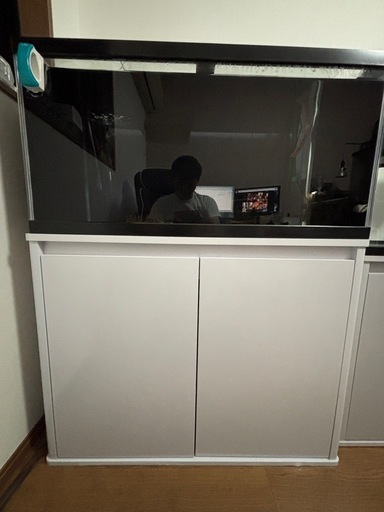 90センチ水槽 水槽台 セット キャビネット 黒白 ガラス 水槽セット