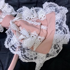 リボンカチューシャ ピンク×レースの画像
