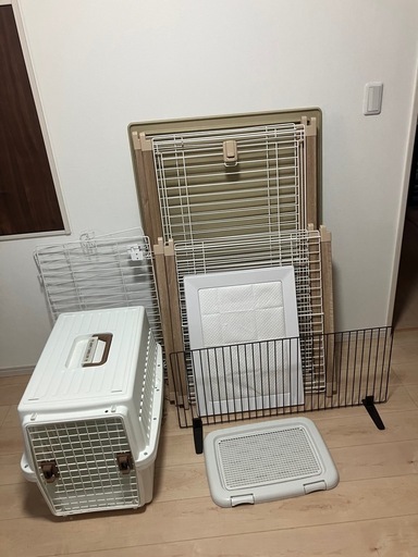 セット クレート/トイレトレーx2/ペットフェンス/屋根付きウッディシステムサークル