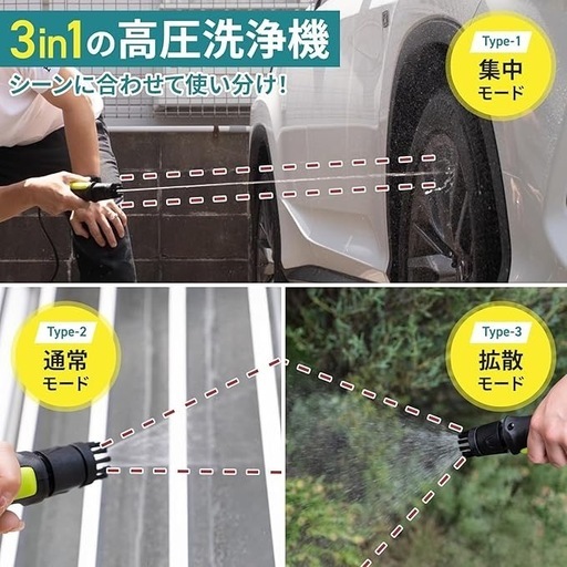 高圧洗浄機 コードレス ポータブル 折りたたみ キャスター付 電動ブラシ3種付 充電式 軽量 ベランダ 玄関 網戸 洗車