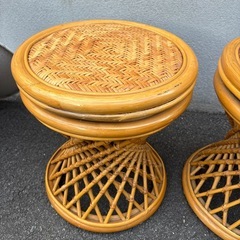 GYP1201 ラタン家具　丸椅子　回転椅子　スツール　等家具 二個セットの画像