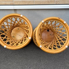 GYP1201 ラタン家具　丸椅子　回転椅子　スツール　等家具 二個セットの画像