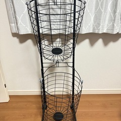 洗濯かご　ランドリーバスケット 2段 スリム 丸型の画像