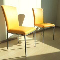 ダイニングチェア２脚（イエロー・合皮）【小金井市民限定】（小金井市再生家具）品番：12-01-02 ※新規優先の画像