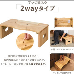 【未使用】トイレ 踏み台 ラバーウッド天然木 木製 折りたたみ  (ホワイト-開口部27cm)の画像