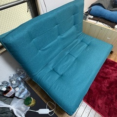 【未使用に近い】セルタン 幅約121cm 和楽の浅葱 2人掛け ポケットコイル タスクブルー 背部リクライニング 高反発 日本製 A40p-585BLの画像