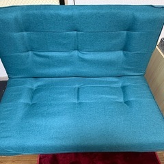 【未使用に近い】セルタン 幅約121cm 和楽の浅葱 2人掛け ポケットコイル タスクブルー 背部リクライニング 高反発 日本製 A40p-585BLの画像