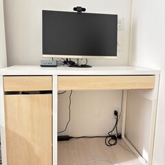 【無料譲渡】ホワイトウッドカラーPC/学習デスク＋回転チェアセットの画像