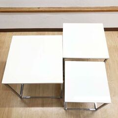 stp-3595　ネストテーブル　3連　ホワイト　40×40cm　サイドテーブル　白　スチール脚　ネスティングテーブル　入子式テーブル　スクエア　四角　ミニテーブル　ナイトテーブルの画像