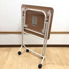 stp-3599　DCM　折りたたみデスク　キャスター付き　ストッパーあり　コンパクト　ホワイト系　スチール脚　フォールディングテーブル　ミニテーブル　サイドテーブル　作業台　移動可の画像
