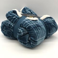 stp-3604　マイクロフリース　大判ひざかけ　152×177　ライフコンフォート　ブルー系　チェック柄　格子柄　ブランケット　ボア付き　コストコの画像