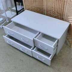 ローチェスト 2段 幅約90cm ホワイト系 木目調 タンス チェスト ローボード 白系 白木調 引き出し4杯 札幌市 西野店の画像