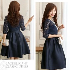 パーティードレス　膝丈　L ネイビー【値下げ交渉OK】の画像