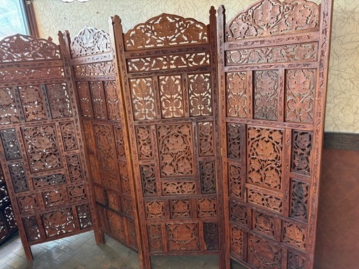 アジアン　衝立　木製彫刻　パーティション