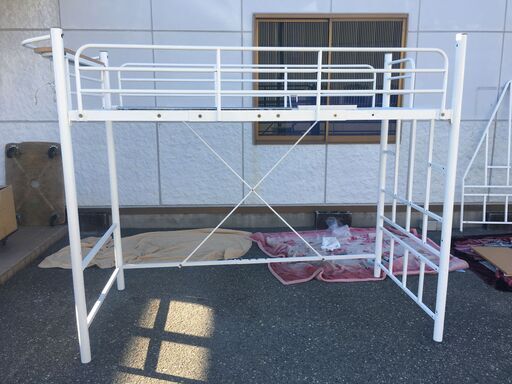 OJM0037S)階段付きロフトベッド 組立式 ホームテイスト 幅：約100cm 高さ：約170cm 奥行：約205cm 中古品【取り