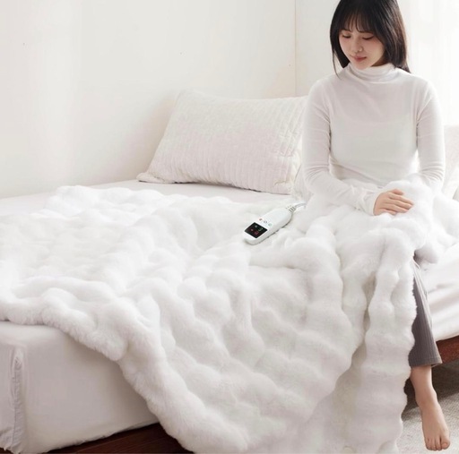 電気毛布 190×130 セミダブル 肩掛け 膝掛け ホワイト ラビットファー