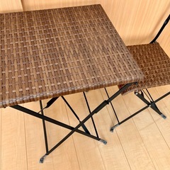 【美品！】ラタン調 折りたたみ テーブルx1 イスx1 セット の画像