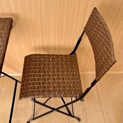 【美品！】ラタン調 折りたたみ テーブルx1 イスx1 セット の画像