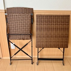 【美品！】ラタン調 折りたたみ テーブルx1 イスx1 セット の画像