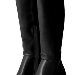 「新品」レザーバックスリットチャンキーヒールニーハイブーツの画像