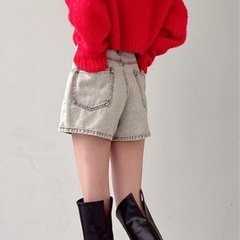 「新品」レザーバックスリットチャンキーヒールニーハイブーツの画像