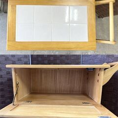 ☆キッチンワゴン 天然木 タイル天板付 幅60cm 高さ69cm キッチン収納 キャスター付き 収納ラック カトラリー ☆札幌市 白石店 の画像