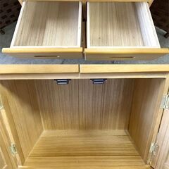 ☆キッチンワゴン 天然木 タイル天板付 幅60cm 高さ69cm キッチン収納 キャスター付き 収納ラック カトラリー ☆札幌市 白石店 の画像