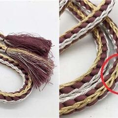 ss8087　LANVIN 帯揚げ帯締めセット ブラウン×ゴールド 箱入り 茶 渋め クール ランバン 帯あげ 帯じめ 成人式 結婚式 女性用 和服 着物 和装小物 帯揚げ＆帯締め 中古の画像