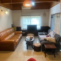 ヴィンテージソファ　3人掛け本革ソファ③の画像