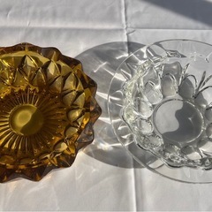 【12日廃棄予定】昭和レトロ　ガラス製の灰皿　２個　重いですの画像