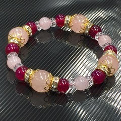 ローズクォーツ ルビーカラーアゲイト 天然石ブレスレットの画像