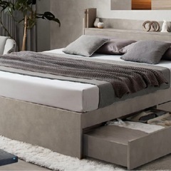 ベッドフレーム セミダブル コンセント付き マットレスあり ベージュの画像