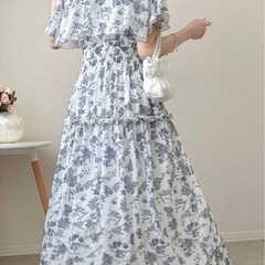 ワンピース　ロング　シフォン生地　半袖　Sサイズの画像