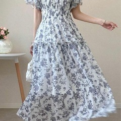 ワンピース　ロング　シフォン生地　半袖　Sサイズの画像