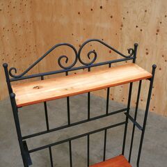 ≪zyt2613ジ≫ アンティーク調 アイアンラック オープンラック/飾り棚/観葉植物/おしゃれ/ウッド/ロートアイアン/リユースストレージ仙台 071128-02の画像