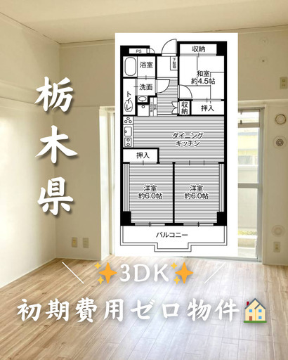 初期費用ゼロ物件！栃木県栃木市3DK家賃45200円 (ルームセレクト) 新