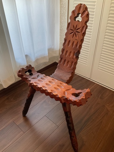 【中古】シェファードチェア 木製 椅子 彫刻 飾り椅子 スツール アンティーク レトロ チェアー イス