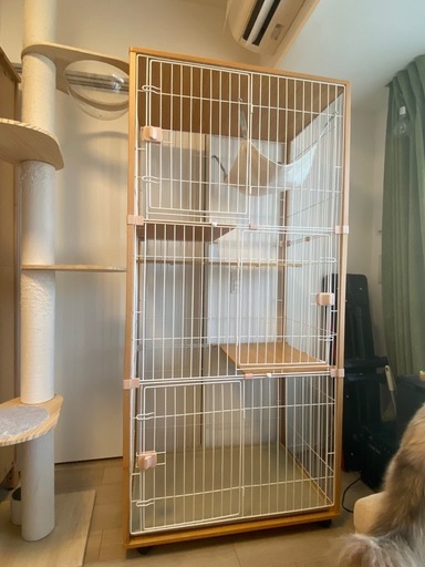 【木目調 傷ほとんどなし】3段キャットケージ